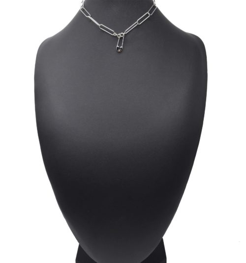 Collier-Chaine-Maillons-Larges-et-Pendentif-Epingle-Acier-Argente