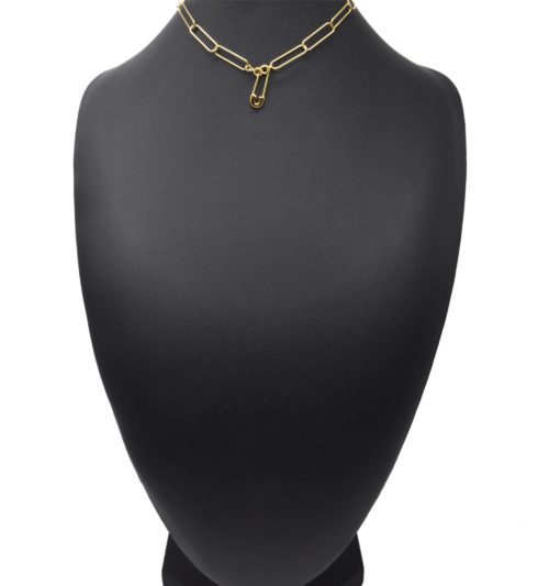 Collier-Chaine-Maillons-Larges-et-Pendentif-Epingle-Acier-Dore