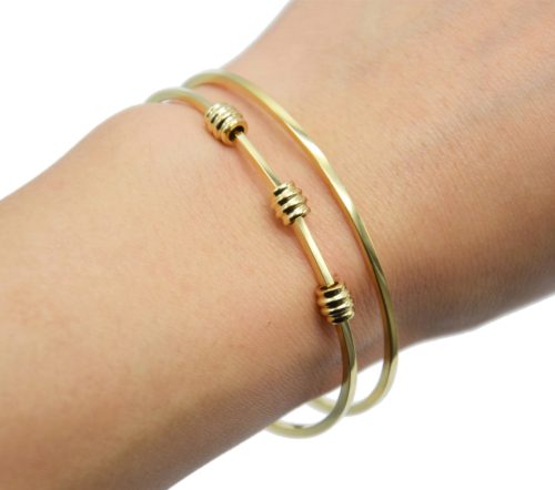 Bracelet-Manchette-2-Rangs-avec-Tubes-Anneaux-Acier-Dore