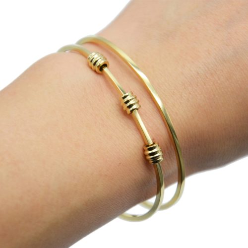 Bracelet-Manchette-2-Rangs-avec-Tubes-Anneaux-Acier-Dore