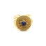 Bague-Large-Ajouree-avec-Medaille-Relief-Points-Acier-Dore-et-Pierre-Bleue