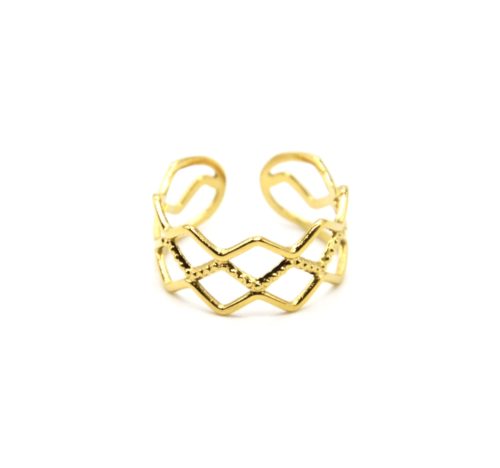 Bague-Large-avec-Triple-Zigzag-Ajoure-Acier-Dore