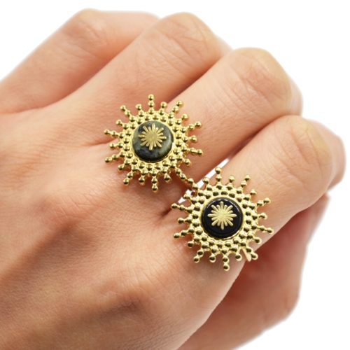 Bague-Pierre-Contour-Soleil-Points-Acier-Dore