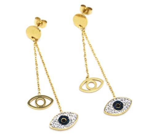 Boucles-dOreilles-Pendantes-Medaille-Double-Oeil-Acier-Dore-et-Strass