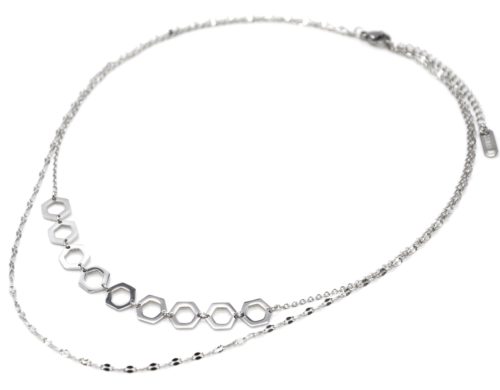 Collier-Double-Chaines-Motifs-Ruche-Acier-Argente