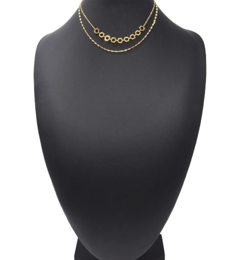 Collier-Double-Chaines-Motifs-Ruche-Acier-Dore