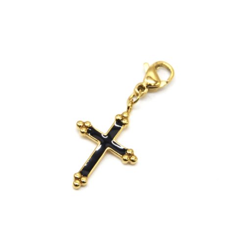 Charm-Croix-Email-Noir-Contour-Acier-Dore