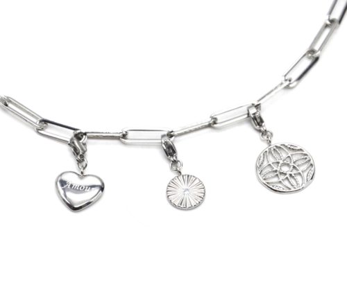 Charms-Coeur-Amour-Medaille-Rayons-Rosace-Acier-Argente