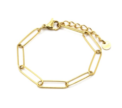 Bracelet-Chaine-Maillons-Rectangles-Ovales-Acier-Dore