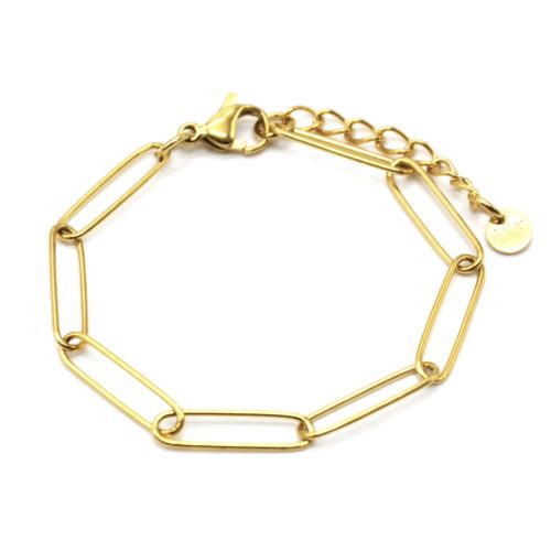 Bracelet-Chaine-Maillons-Rectangles-Ovales-Acier-Dore