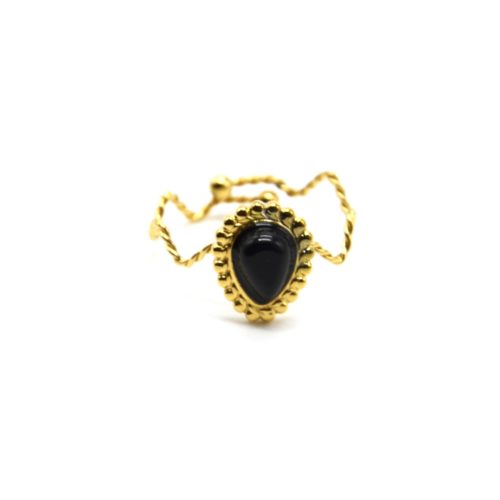 Bague-Fine-Zigzag-Torsade-avec-Pierre-Goutte-Noire-Contour-Acier-Dore