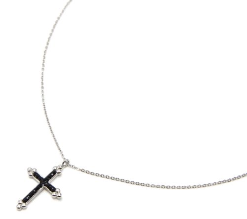 Collier-Fine-Chaine-Pendentif-Croix-Acier-Argente-et-Strass-Noir