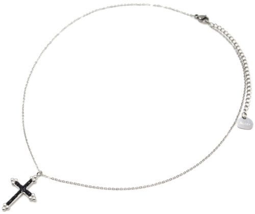 Collier-Fine-Chaine-Pendentif-Croix-Acier-Argente-et-Strass-Noir