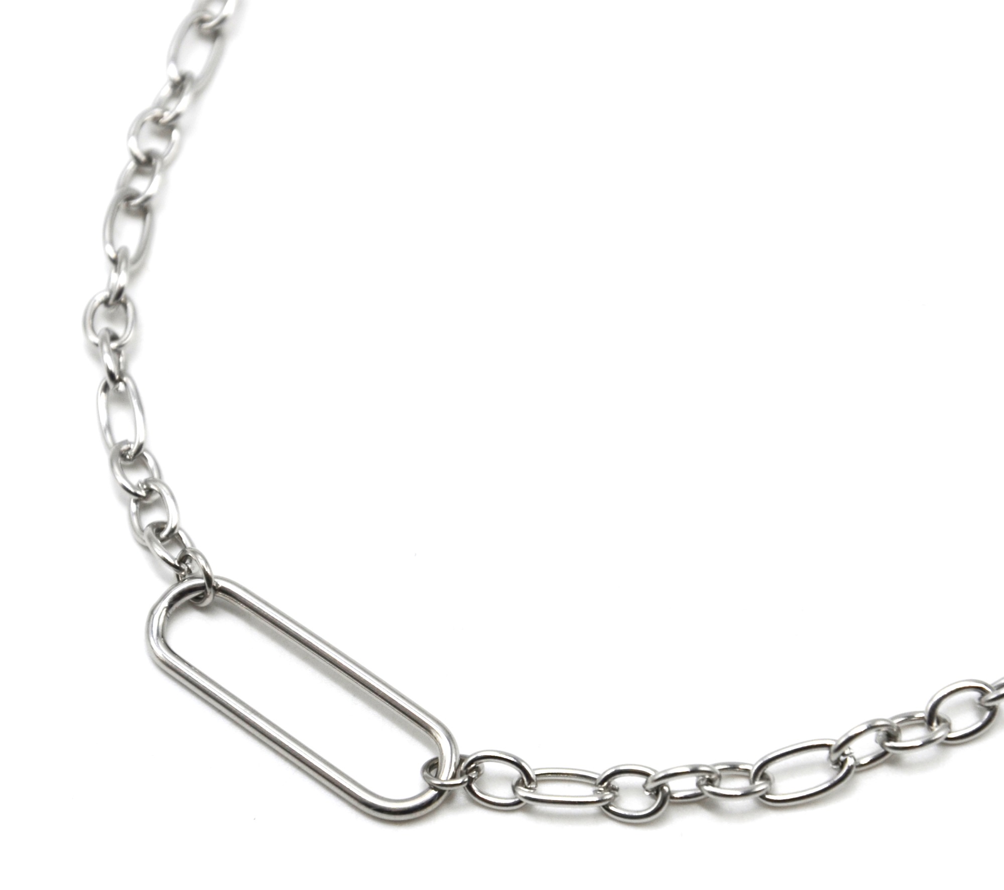 Collier-Chaine-Maillons-et-Rectangle-Arrondi-Acier-Argente