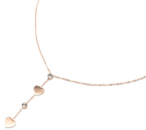 Collier-Fine-Chaine-Pendentif-Y-Coeurs-Acier-Or-Rose-et-Pierres