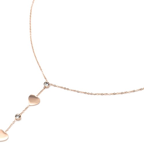 Collier-Fine-Chaine-Pendentif-Y-Coeurs-Acier-Or-Rose-et-Pierres