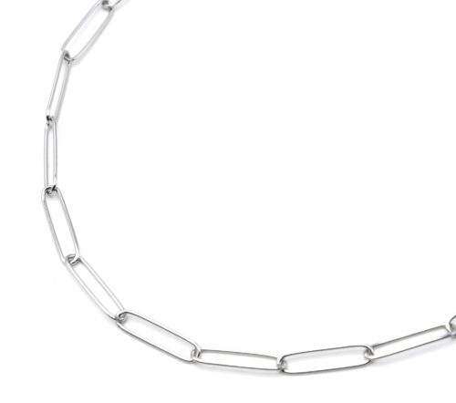 Collier-Chaine-Maillons-Rectangles-Ovales-Acier-Argente