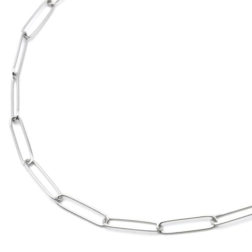 Collier-Chaine-Maillons-Rectangles-Ovales-Acier-Argente