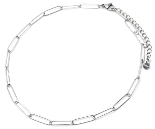 Collier-Chaine-Maillons-Rectangles-Ovales-Acier-Argente