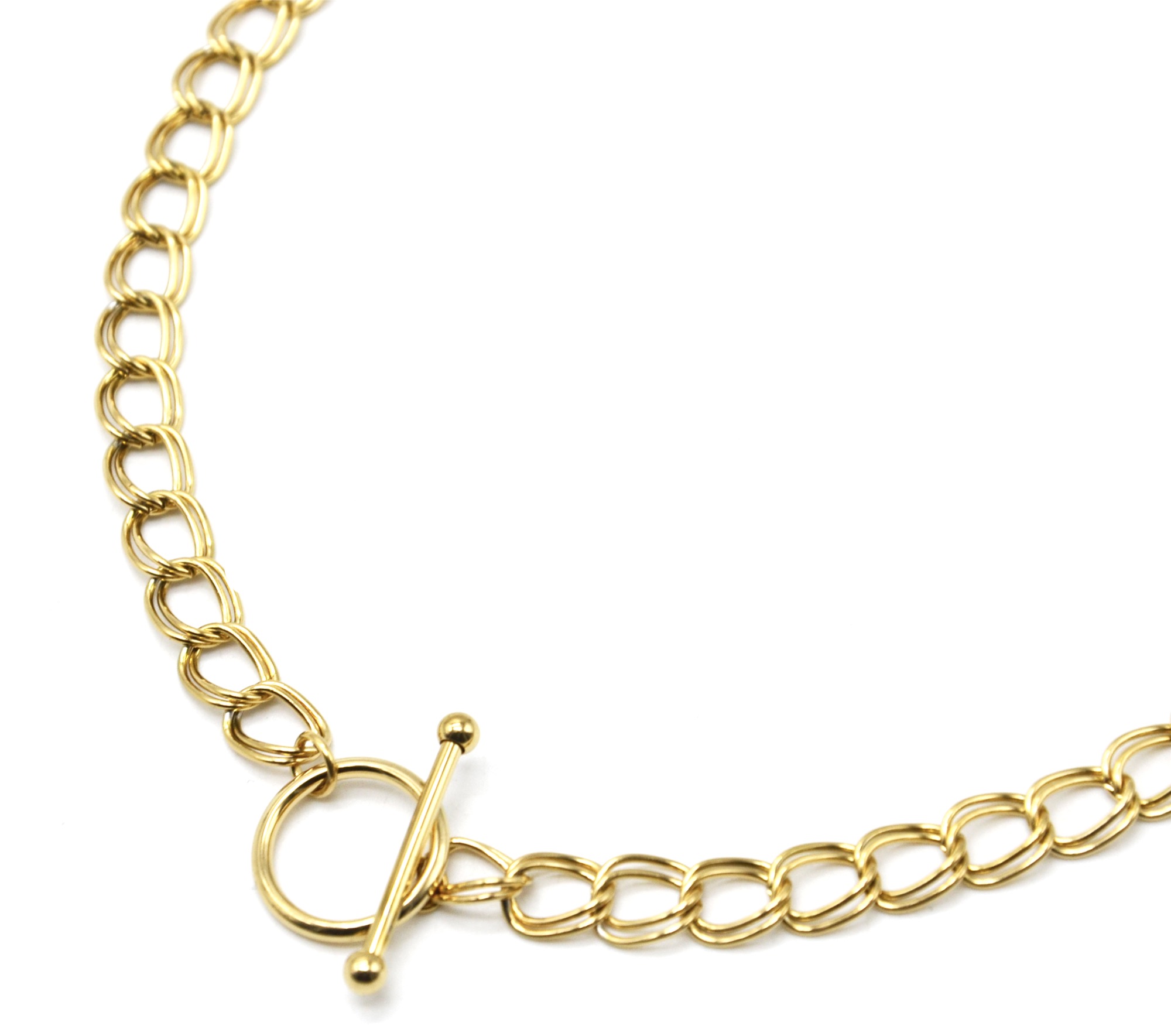 CC3422F - Collier Chaîne Maillons Doubles Acier Doré Fermoir Cercle et  Barre - Oh My Shop