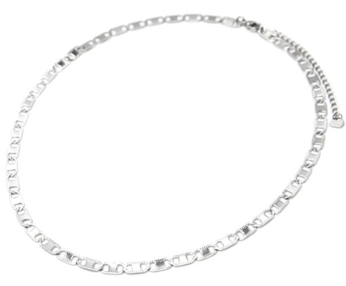 Collier-Chaine-Maillons-Plats-Ajoures-Acier-Argente