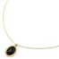 Collier-Fine-Chaine-Pendentif-Pierre-Ovale-Noire-Contour-Acier-Dore