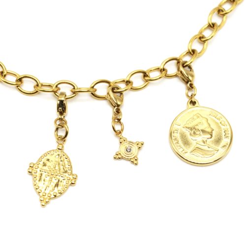 Charms-Medaille-Etoile-Mini-Cercle-et-Piece-Acier-Dore