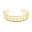 Bracelet-Manchette-3-Rangs-Maillons-Trefles-et-Cercles-Acier-Dore