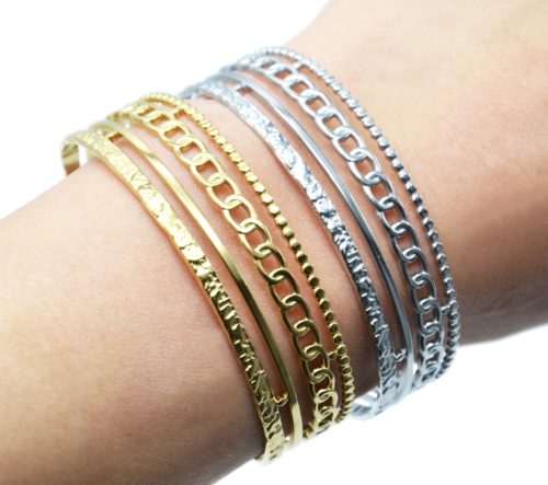 Bracelet-Manchette-4-Rangs-Cercles-Maillons-et-Martele-Acier