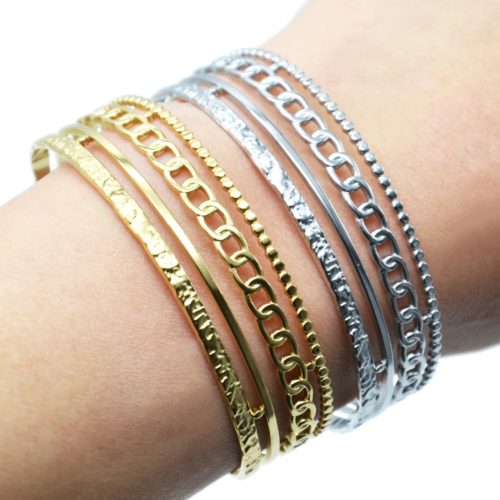 Bracelet-Manchette-4-Rangs-Cercles-Maillons-et-Martele-Acier