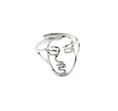 Bague-Reglable-avec-Visage-Contour-Martele-Acier-Argente