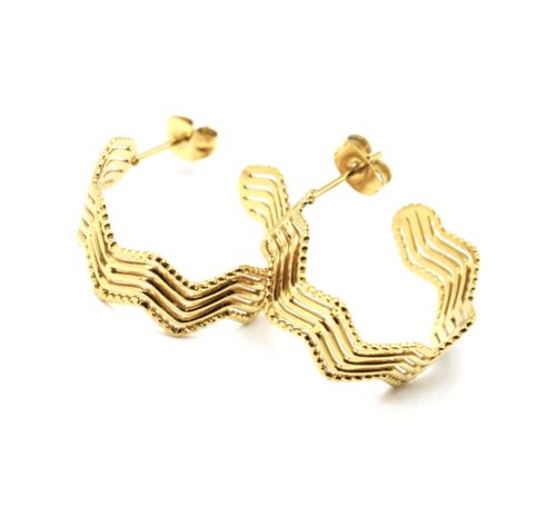 Boucles-dOreilles-Creoles-Ouvertes-Multi-Rangs-Zigzag-Acier-Dore