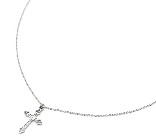 Collier-Fine-Chaine-Pendentif-Croix-Motif-Acier-Argente