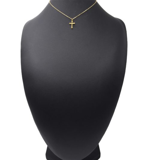 Collier-Fine-Chaine-Pendentif-Croix-Motif-Acier-Dore