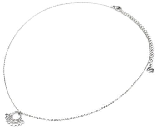 Collier-Fine-Chaine-Pendentif-Cercle-Ethnique-Acier-Argente