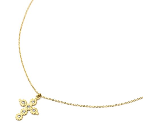 Collier-Fine-Chaine-Pendentif-Croix-Multi-Cercles-Acier-Dore-et-Strass