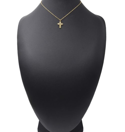 Collier-Fine-Chaine-Pendentif-Croix-Multi-Cercles-Acier-Dore-et-Strass