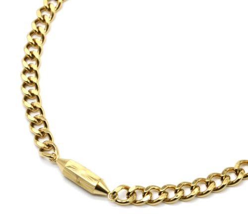 Collier-Chaine-Maillons-Tube-Grave-Motif-Soleil-Acier-Dore