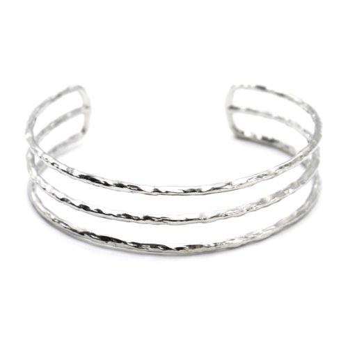 Bracelet-Manchette-Triple-Rangs-Marteles-Acier-Argente