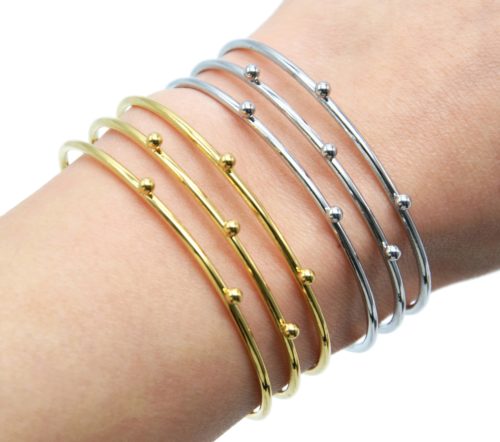 Bracelet-Manchette-Triple-Rangs-avec-Billes-Acier