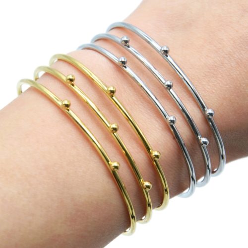 Bracelet-Manchette-Triple-Rangs-avec-Billes-Acier