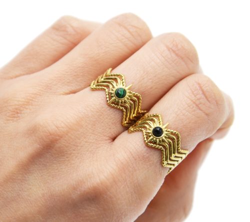 Bague-Large-Multi-Rangs-Zigzag-Etoile-Acier-Dore-et-Pierre