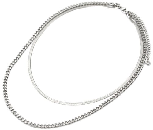 Collier-Double-Chaines-Serpent-et-Maillons-Acier-Argente