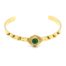 Bracelet-Jonc-Ouvert-Martele-Billes-et-Fleur-Acier-Dore-Pierre-Verte