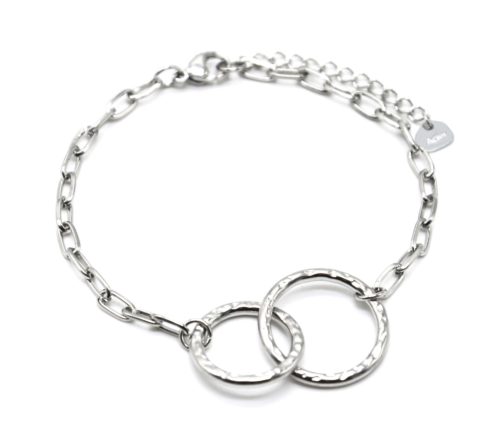 Bracelet-Chaine-Maillons-avec-Cercles-Entrelaces-Marteles-Acier-Argente