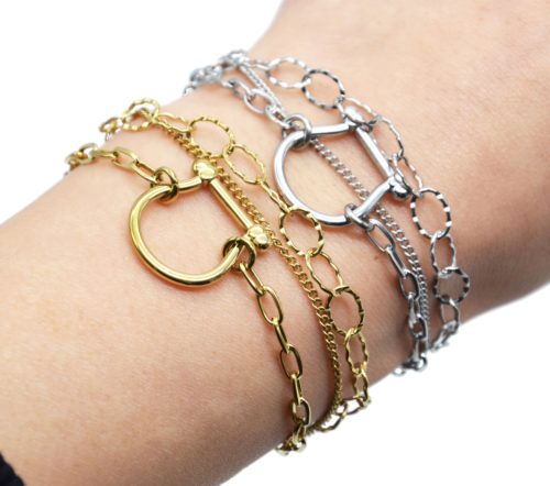 Bracelet-Triple-Chaines-Maillons-avec-Fer-a-Cheval-Acier