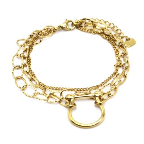 Bracelet-Triple-Chaines-Maillons-avec-Fer-a-Cheval-Acier-Dore