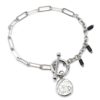 Bracelet-Chaine-Maillons-Mixtes-Cercle-Barre-Charm-Martele-Acier-Argente-et-Perles-Noires