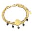 Bracelet-Triple-Chaines-Billes-Serpentine-Medaille-Acier-Dore-et-Pierres-Noires