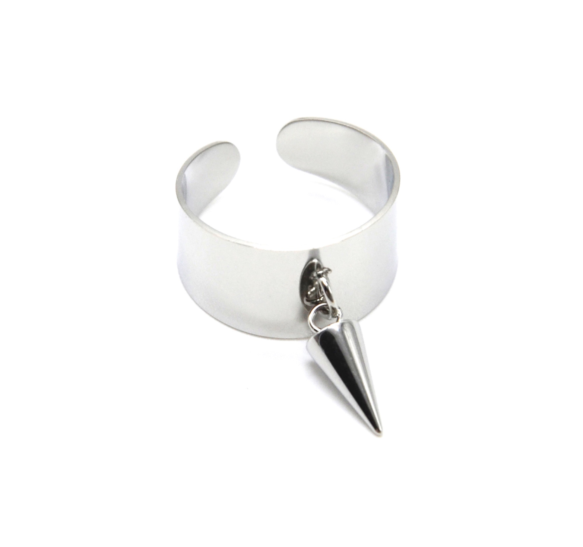 BG1275 Bague Large avec Pampille Pique Acier Argente